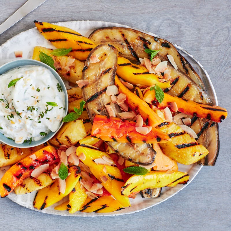 Photo of Grilled Tropical Fruit with Creamy Lime-Mint & Mango Sauce by WW