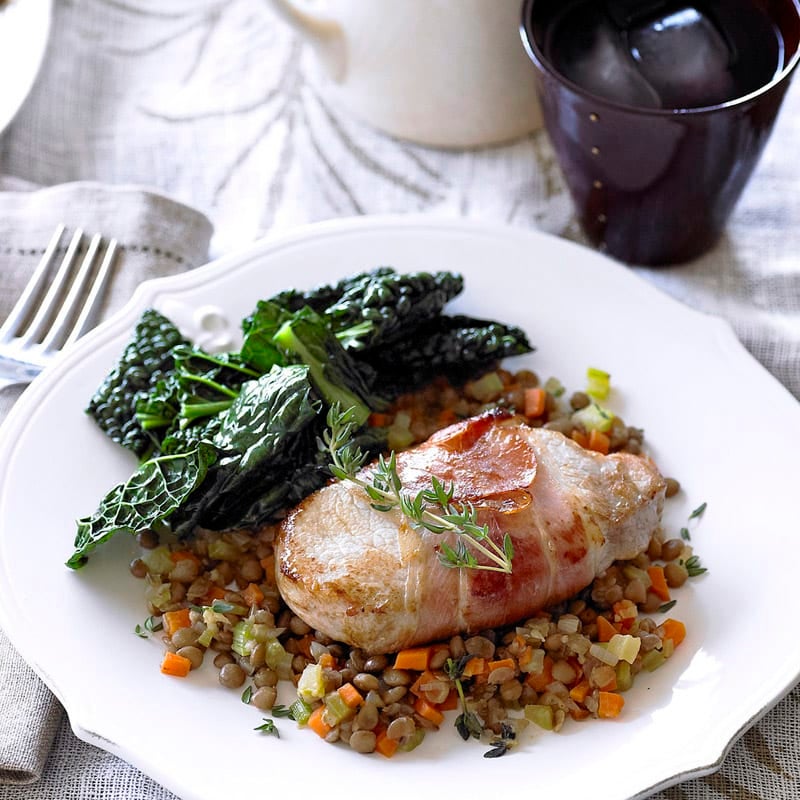 Photo of Prosciutto-wrapped pork on lentils by WW