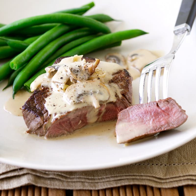 Foto Steak mit Pilzsauce und grünen Bohnen von WW