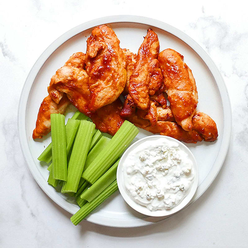 Photo of Sweet & spicy chicken strips with blue cheese dipping sauce by WW
