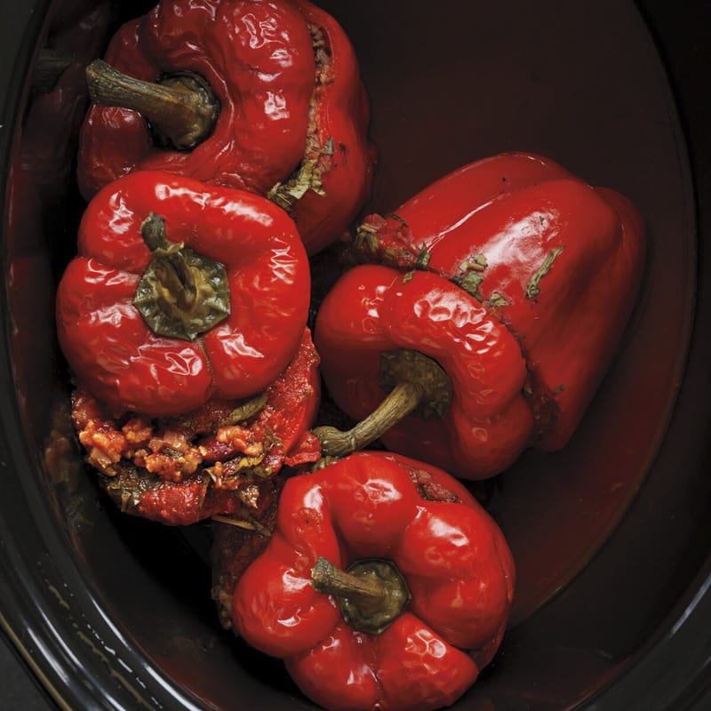 Rice and bean–stuffed peppers