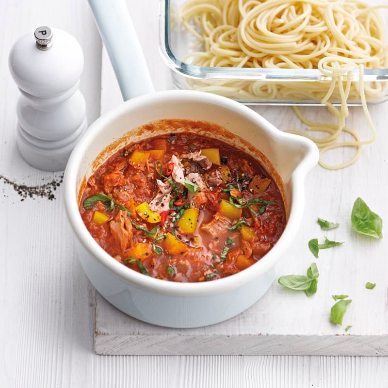 Foto Spaghetti mit scharfer Thunfisch-Paprika-Sauce von WW