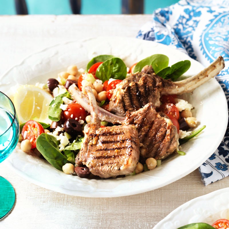 Photo of Greek lamb cutlets with chickpea and spinach salad by WW