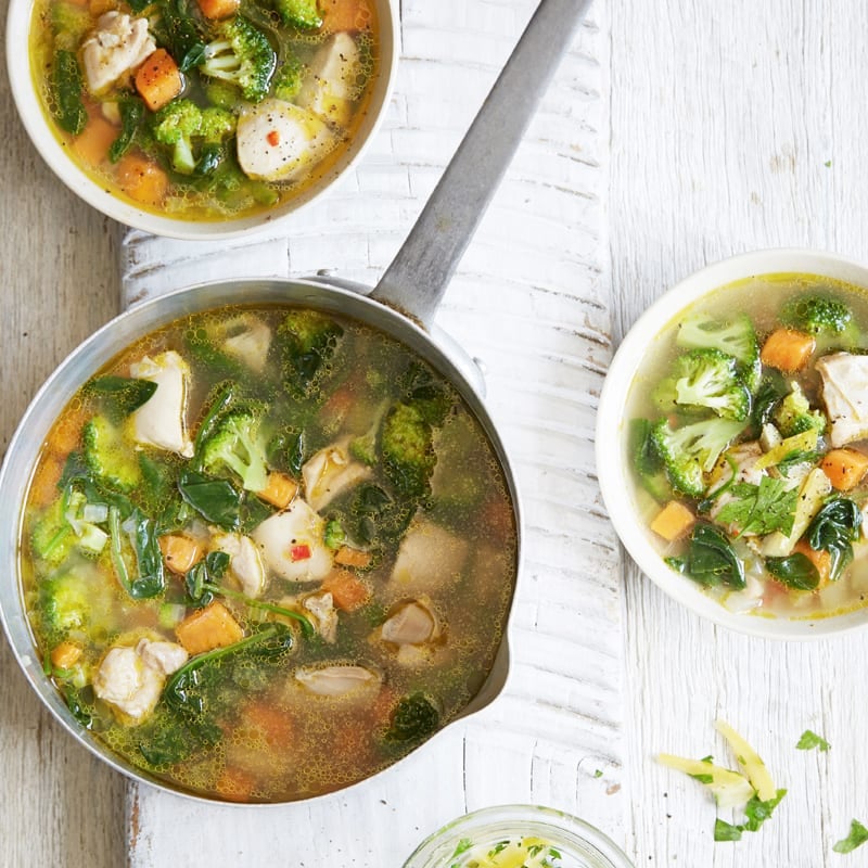 Photo of Spicy chicken, kumara and broccoli soup with preserved lemon relish by WW