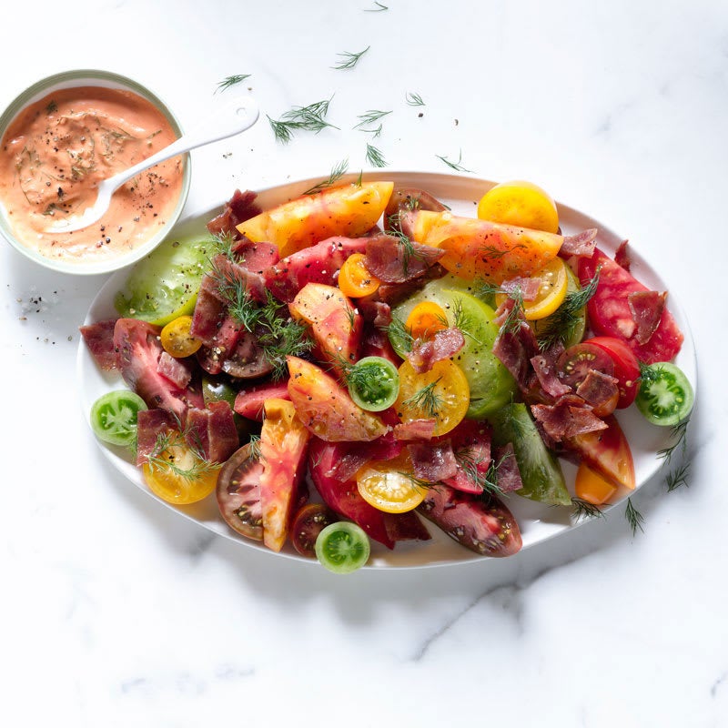 Photo of Heirloom Tomato Salad with Bacon & Tomato-Dill Dressing by WW