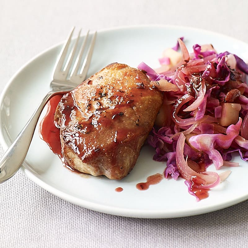 Photo of Cider-Glazed Pork Chops with Cabbage and Apples by WW