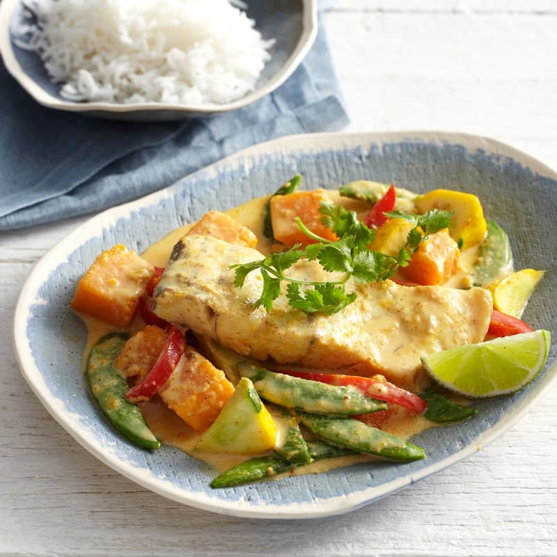 Photo of Thai yellow fish curry and vegetables by WW