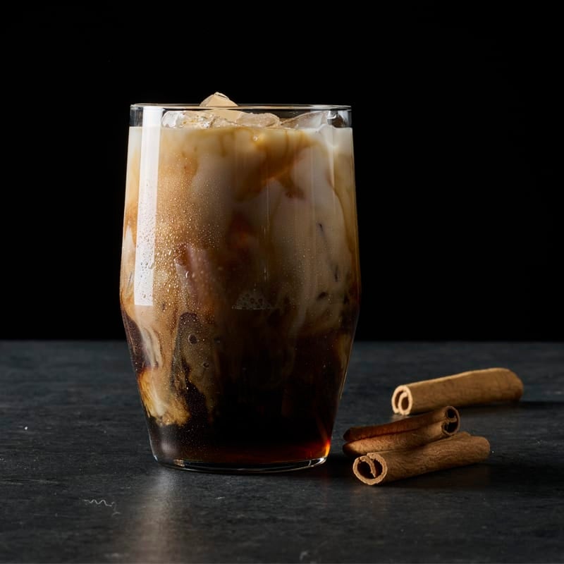 Iced latte with cream and cinnamon