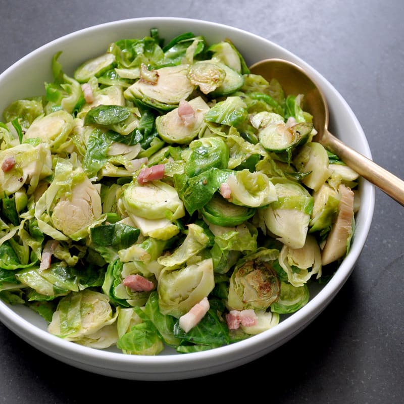 Photo of Ginger Brussels sprouts with pancetta stir-fry by WW