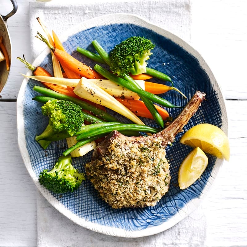 Photo of Roasted herb crusted veal cutlets with baby carrots and parsnips by WW