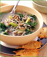 Photo of Wilted Greens and Wild Rice Soup with Romano Crisps by WW