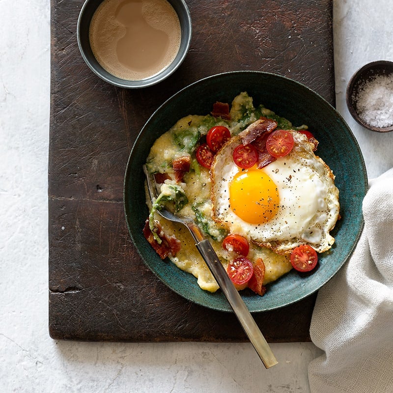 Photo of Slow-Cooker Cheese Grits & Greens with an Egg by WW