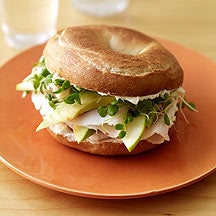 Photo of Turkey bagel-sandwich with avocado and green apple by WW