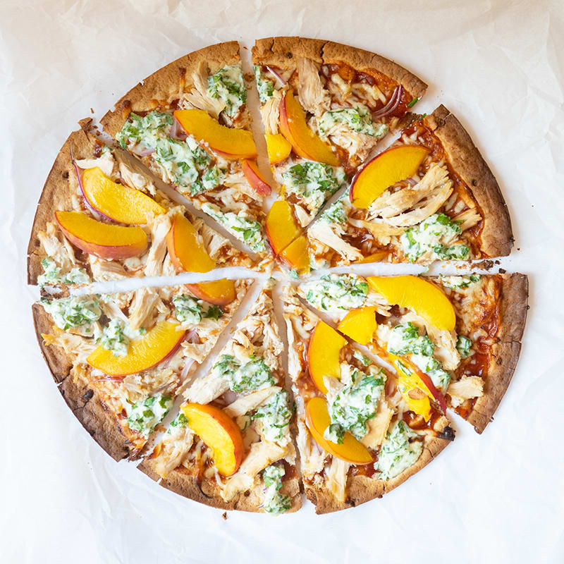 Photo of Rotisserie chicken and peach pizza by WW