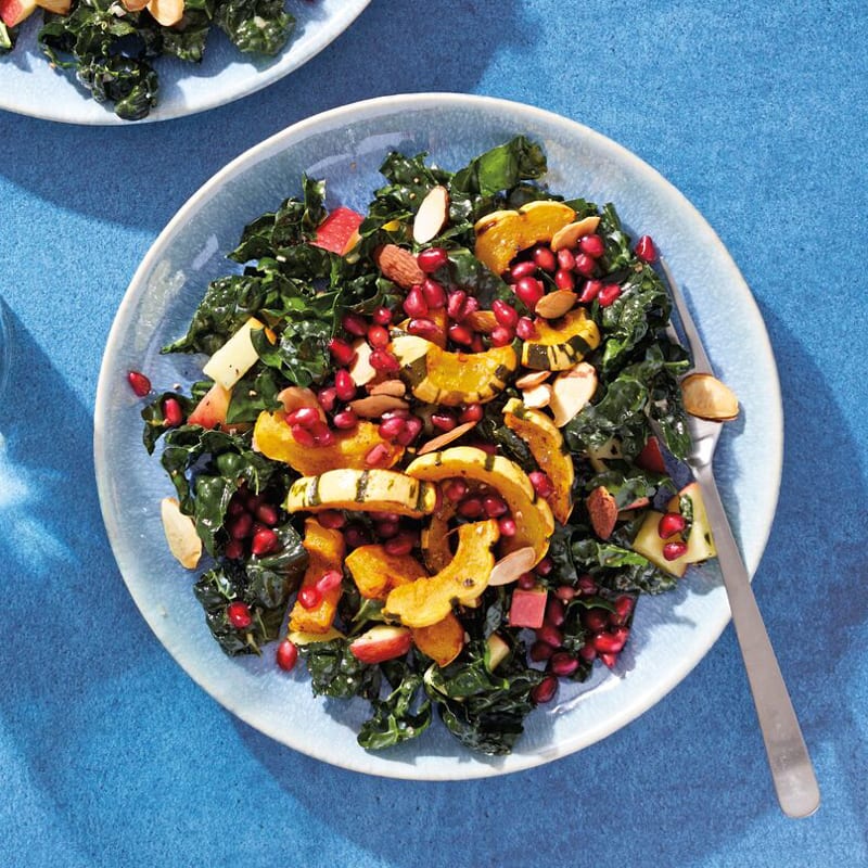 Kale Salad with Roasted Squash, Pomegranate & Almonds