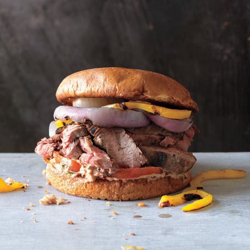 Steak and pepper sandwiches with chipotle mayo