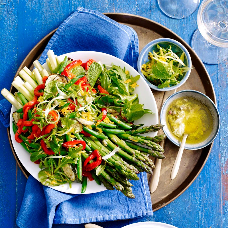 Photo of Summer mixed vegetable salad with orange, caper and roasted garlic dressing by WW