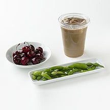 Photo of Edamame, a Latte and Cherries by WW