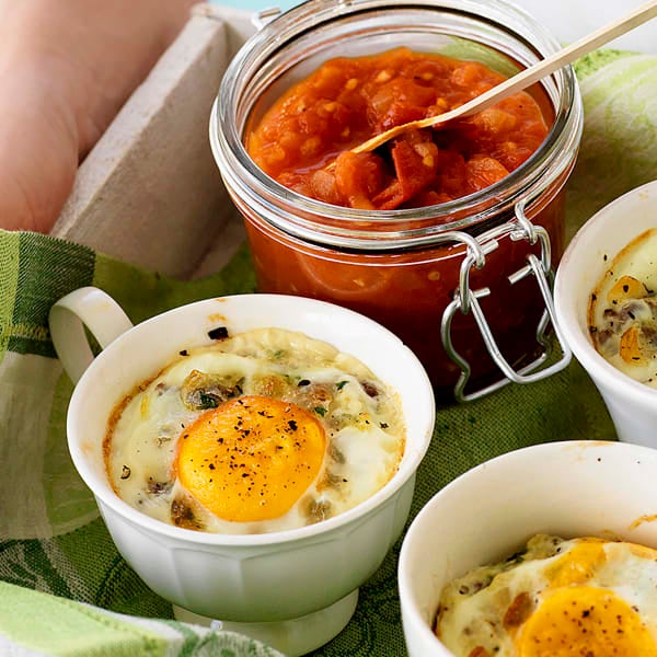 Photo of Potted eggs and sausage with tomato sauce by WW