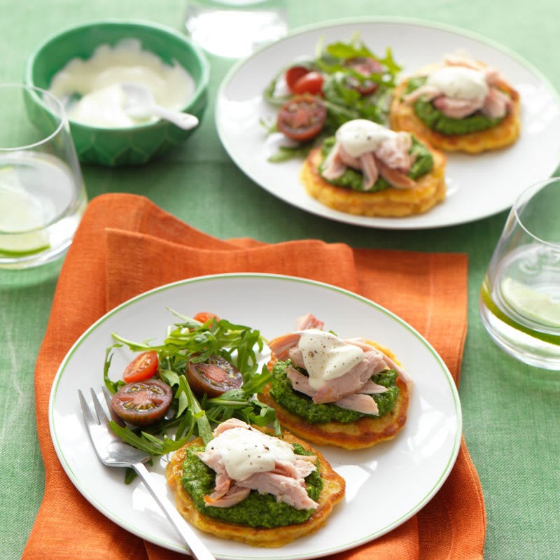 Photo of Sweet potato pikelets with smoked chicken and rocket pesto by WW