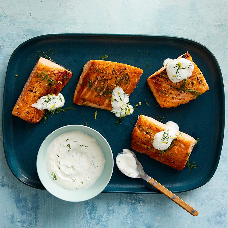 Photo of Broiled salmon with horseradish-dill sauce by WW