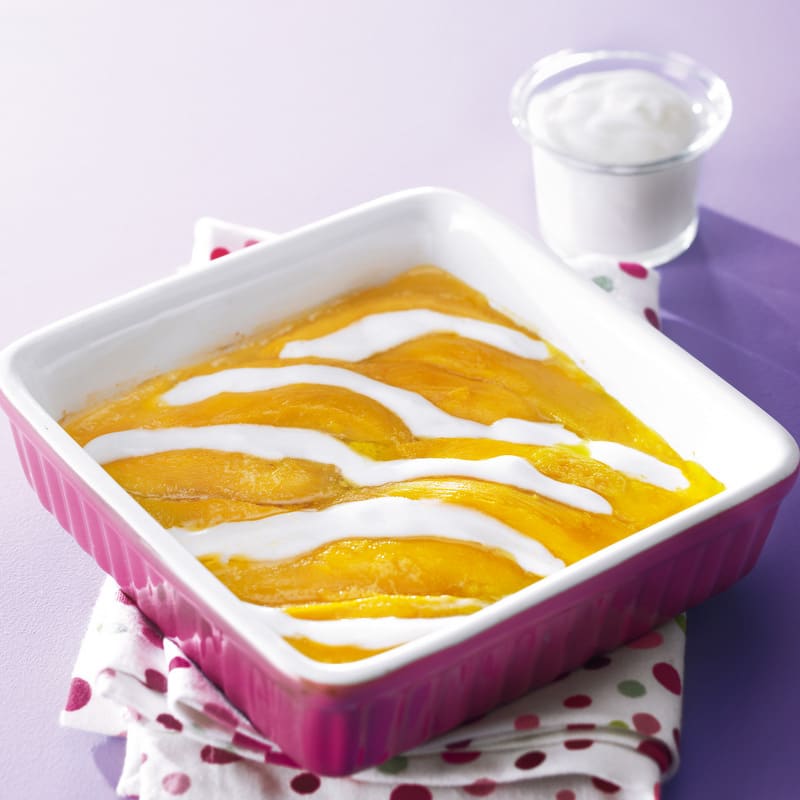 Photo de/du Mangue gratinée au miel, sauce yaourt par WW