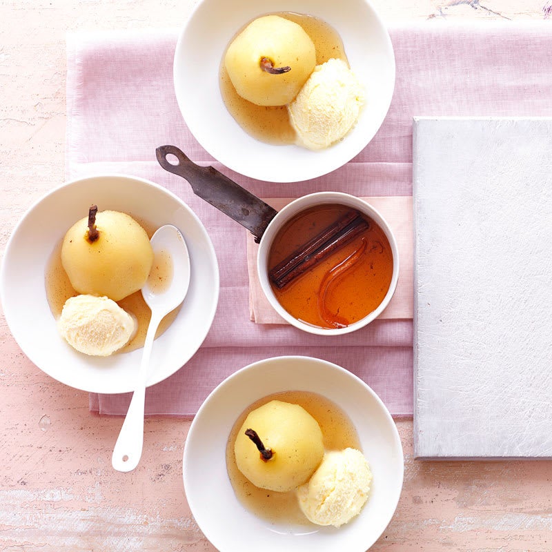 Photo of Poached pears with vanilla syrup and ice cream by WW