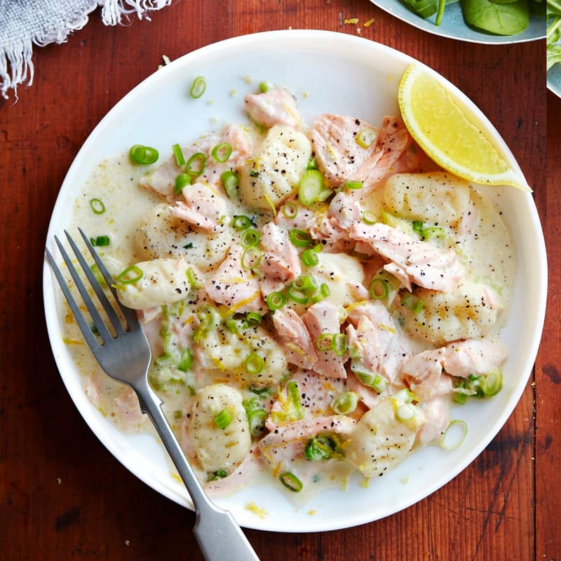 Photo of Gluten-free gnocchi with creamy salmon and green shallots by WW