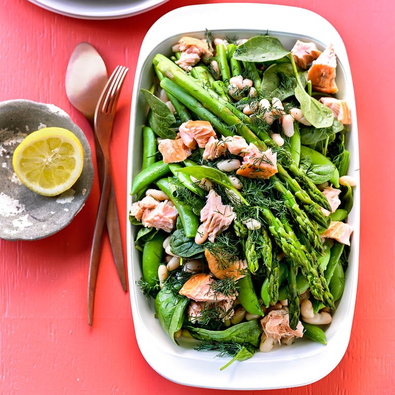 Photo of Hot smoked salmon, asparagus and white bean salad with lemon dressing by WW