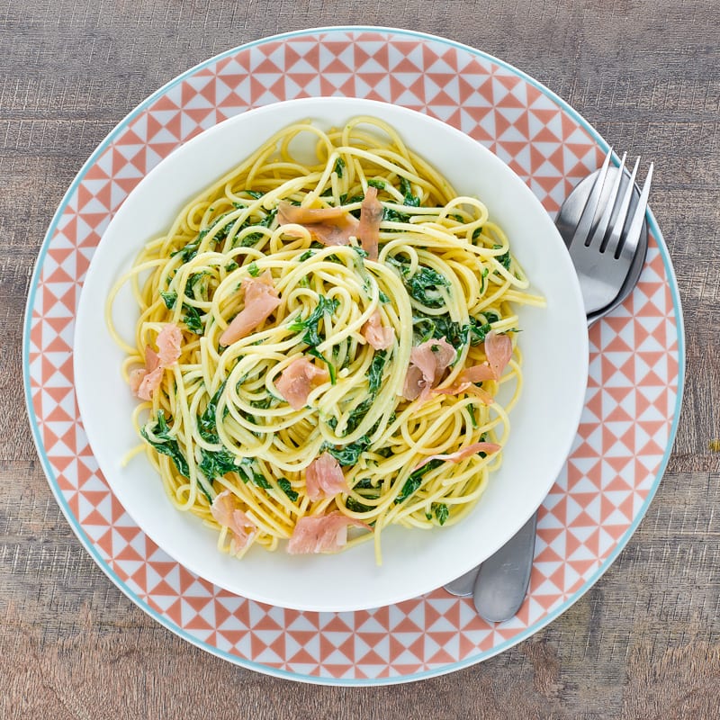 Photo of Spaghetti carbonara with spinach by WW