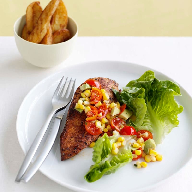 Photo of Cajun chicken with wedges and corn salsa by WW