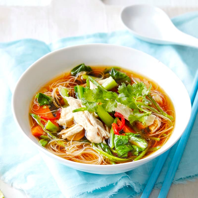 Photo of Asian chicken and rice noodle broth by WW