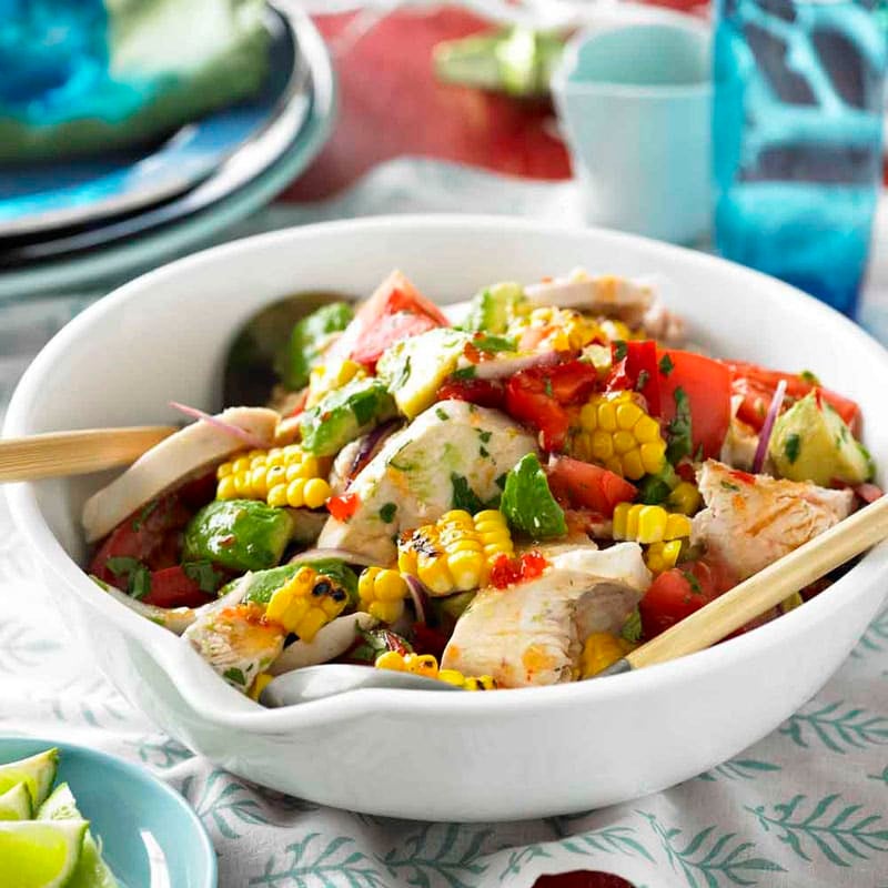 Photo of Poached coriander chicken salad with corn, avocado and tomato by WW