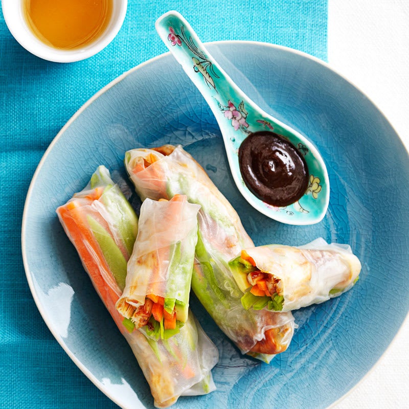 Photo of Hoisin chicken, avocado and snow pea rice paper rolls by WW