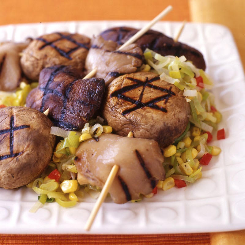 Photo of Grilled miso-marinated mushrooms with corn and leek relish by WW