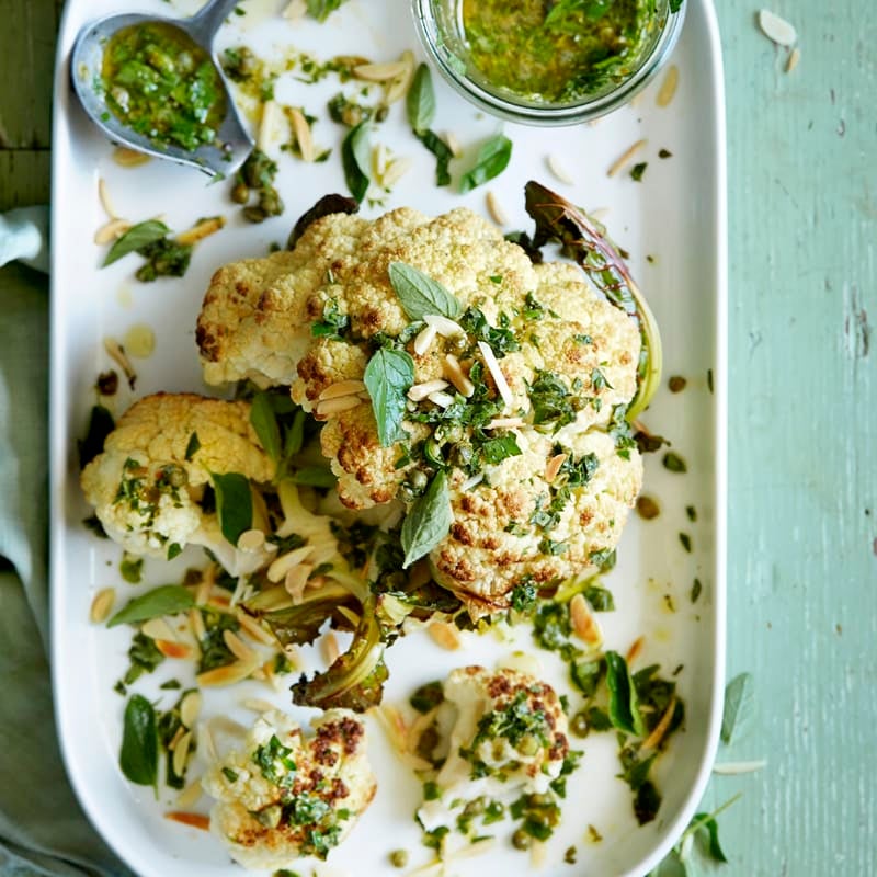 Photo of Whole roasted cauliflower with lemon, almonds, capers and parsley by WW