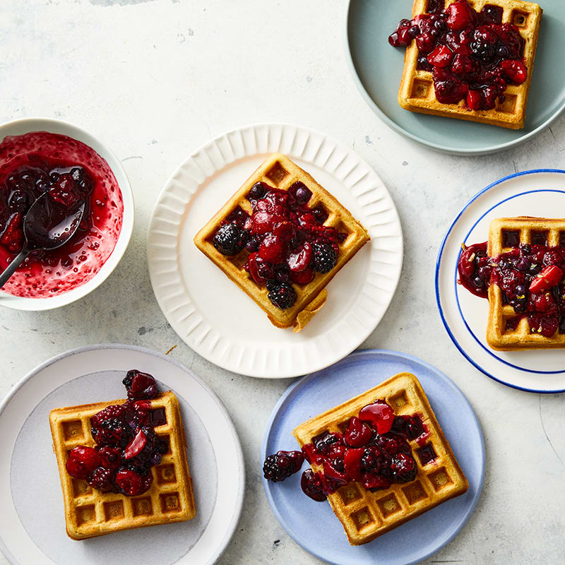 Photo of Belgian Waffles with Easy Lemon-Berry Compote by WW