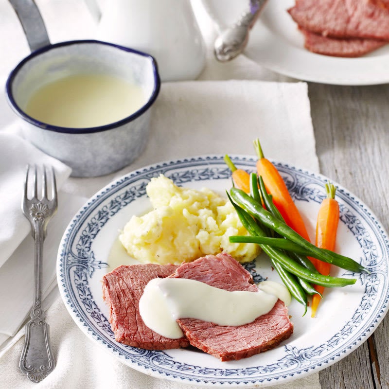 Photo of Corned beef with white sauce and mashed potatoes by WW