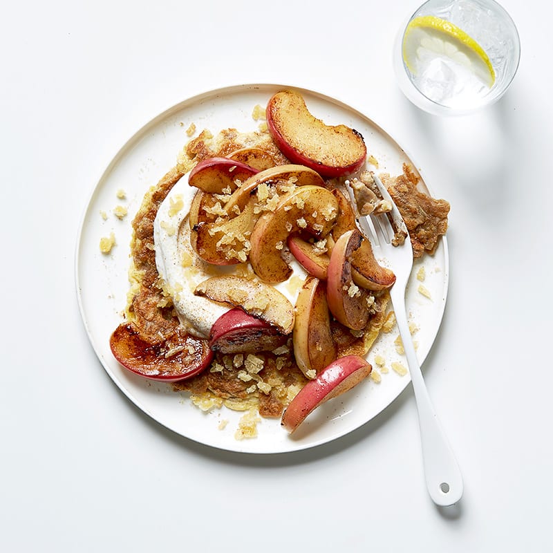 Photo of Matzo brei with apples, crystallized ginger, and Greek yogurt by WW