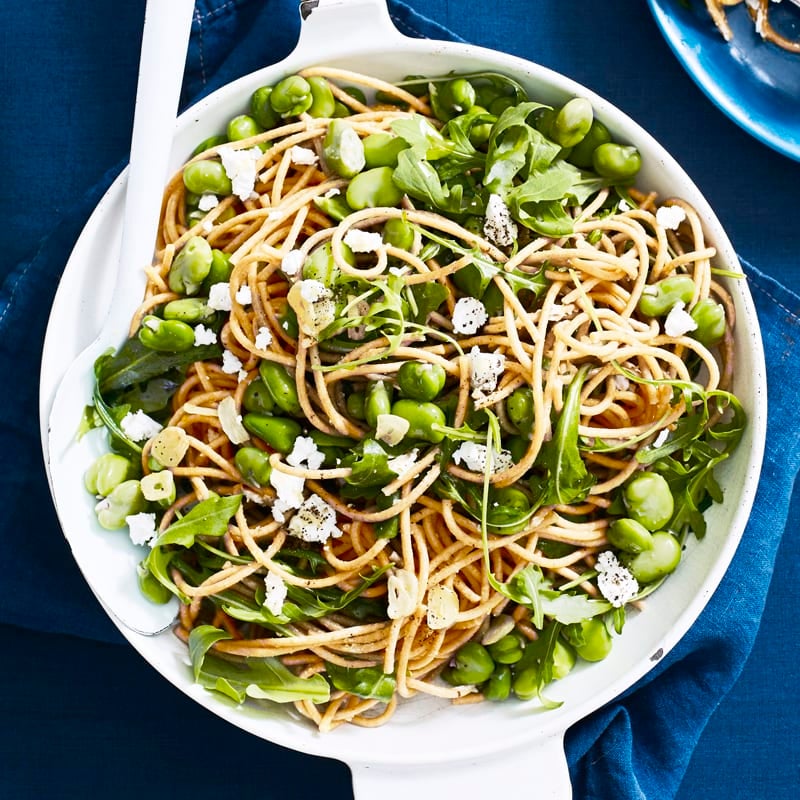 Photo of Spelt spaghetti with broad beans, rocket and goats cheese by WW