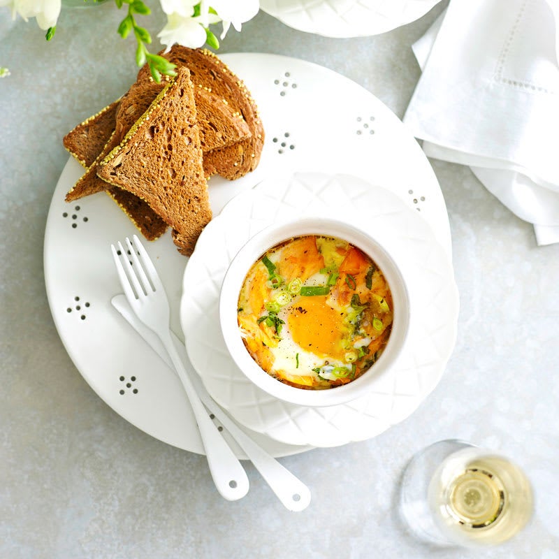 Photo of Baked eggs with hot smoked salmon and creamed spinach by WW