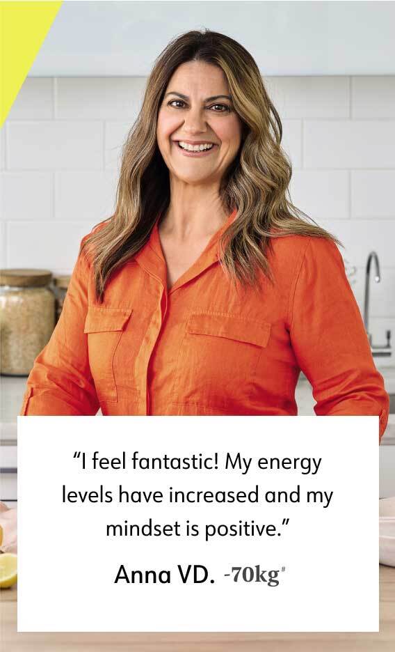 I feel fantastic! My energy levels have increased and my mindset is positive. Anna VD. -70kg*
