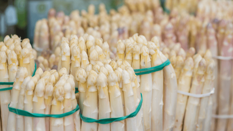 Bundels van witte asperges, close-up