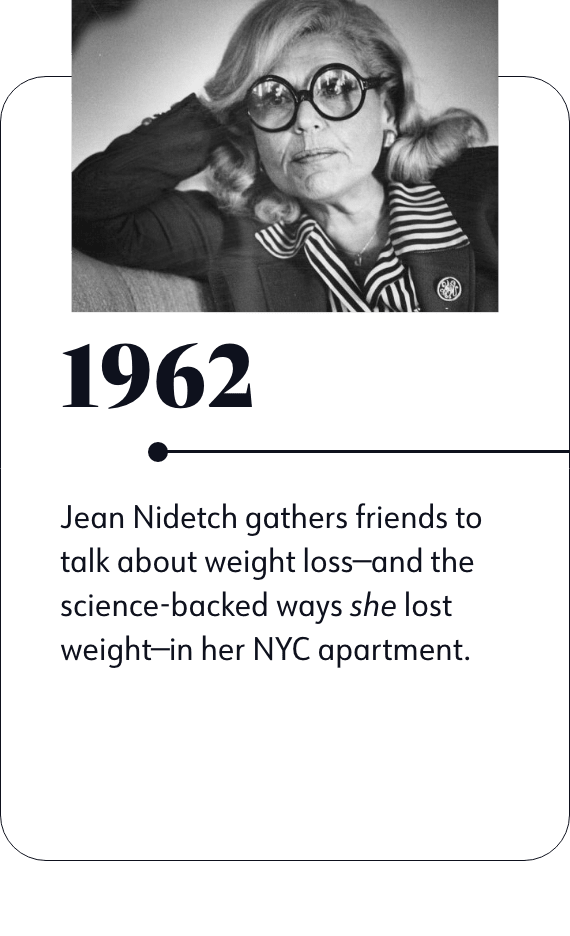 1962: Jean Nidetch gathers friends to talk about weight loss-and the science-backed ways she lost weight- in her NYC apartment