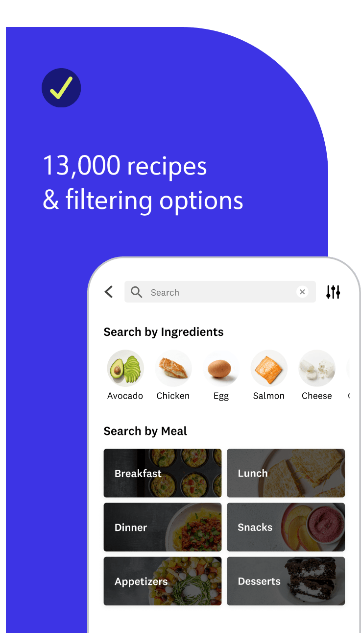 Find in the WW app 13,000 recipes and filtering options.