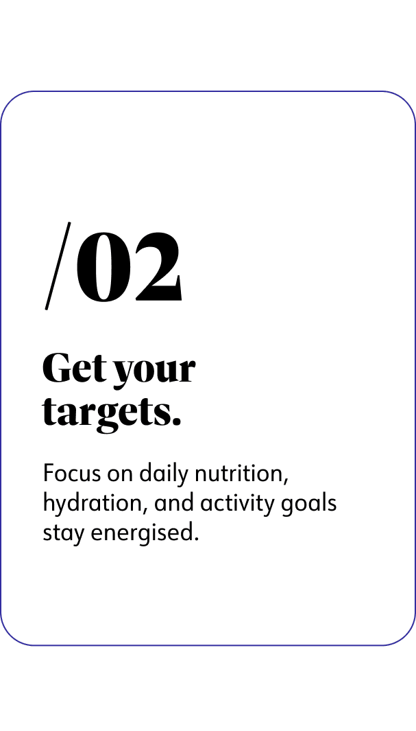 2. Get your targets. Focus on daily nutrition, hydration, and activity goals stay energised.