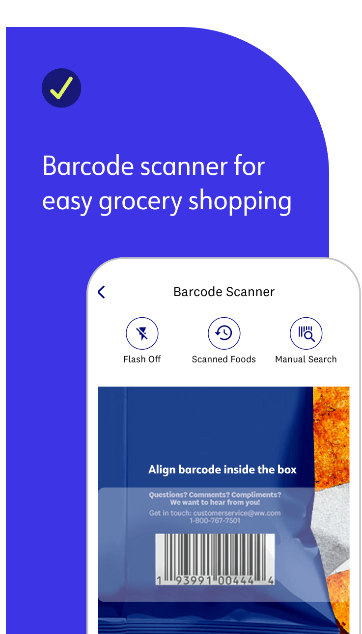 Find in the WW app a barcode scanner for easy grocery shopping.