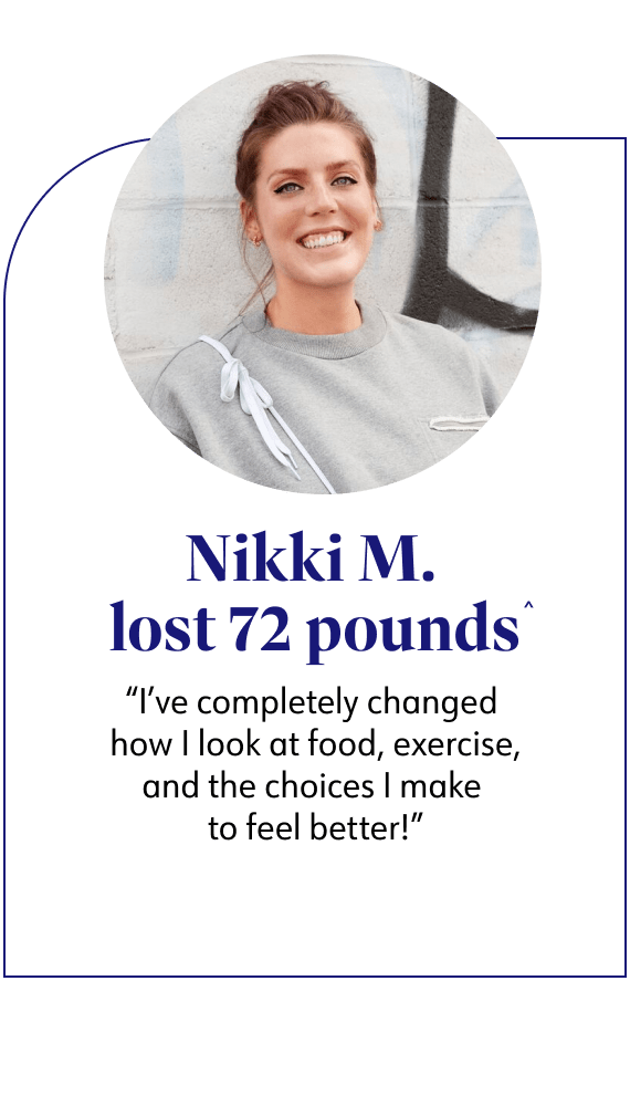 Nikki M. lost 72 pounds said I've completely changed how i look at food, exercies, and the choices i make to feel better!
