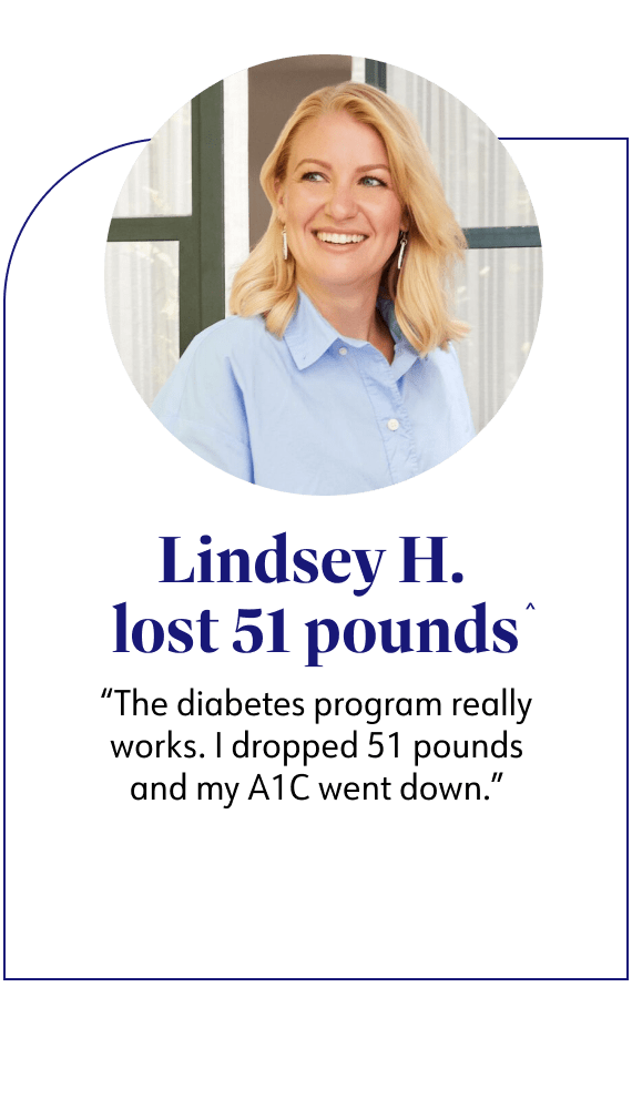 Lindsey H. lost 51 poundssaid The diabetes program really works. I dropped 51 pounds and my A1C went down.