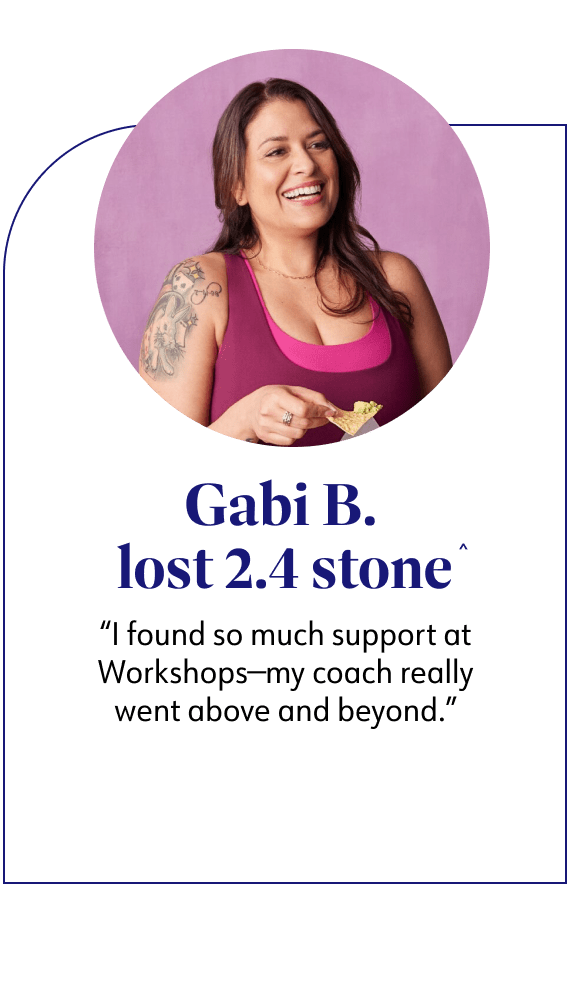 Gabi B. lost 2.4 stone said i found so much support at Workshops-my coach really went above and beyond.